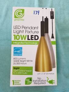 lot 134 image: LED Pendant Light Fixture in a Gold Finish - New in Box