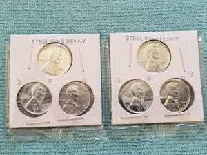 lot 126 image: Selection of 6 - 1943 Steel war pennies - D, P, and S