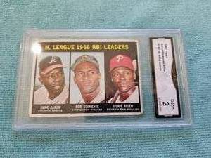 lot 150 image: 1967 Topps AaronClementeAllen #242 NL RBI leaders - graded
