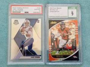 lot 18 image: 2020 Panini Mosaic Jake Fromm (RC) and 2020 Panini Absolute Drew Lock - graded cards