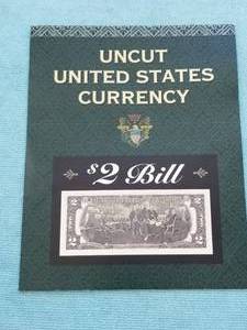 lot 28 image: Uncut United States Currency $2 bill