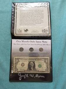 lot 97 image: One month only issue note set - Joseph W. Barr with COA