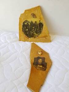 lot 142 image: Vintage photos placed on pieces of slate - Native American and Soldiers
