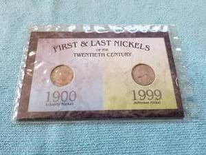 lot 293 image: First & Last Nickels of the 20th Century with COA
