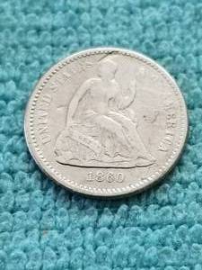 lot 344 image: 1860 Seated Liberty Silver half dime