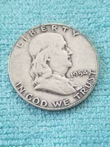 lot 399 image: Franklin silver half Dollar - 1954S