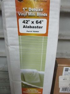 lot 34 image: ALABASTER 1 DELUXE VINYL MINI BLINDS 42 x 64 IN BOX &amp CHAMPION TRUTOUCH CORDLESS BLINDS 35x60 STILL IN SHIPPING BOX