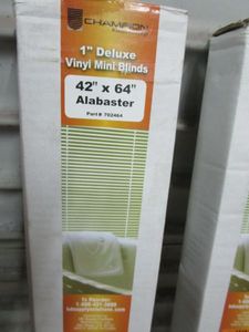 lot 35 image: 2 SETS OF ALABASTER 1 DELUXE VINYL MINI BLINDS 42 x 64 IN BOX