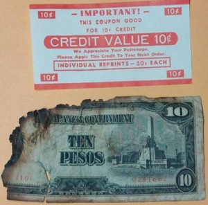 lot 16 image: WWII JAPANESE GOVERNMENT-ISSUED PHILIPPINES 10 PESOS W CRISPY EDGES, VINTAGE CREDIT VOUCHER