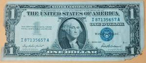 lot 27 image: SERIES 1957 BLUE SEAL SILVER NOTE WITH CRISPY EDGES