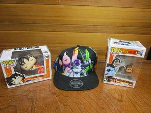 lot 44 image: NEW W TAGS DRAGONBALL Z HAT, 2 FUNKO POP ANIMATION, ONE IS A 2018 LIMITED EDITION DEAD YAMCHA #397 &amp KING KAI &amp BUBBLES #532