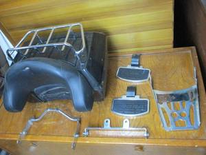 lot 63 image: MOTORCYCLE TOUR PACK BACKREST PAD SEAT BOX, FLOORBOARD MOUNTS