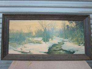 lot 99 image: XL FRAMED PRINT OF A RIVER IN THE WINTER BY ROBERT DOARES, ROUGHLY 45-12 x 23-12