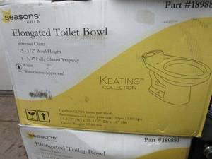 lot 144 image: KEATING COLLECTION ELONGATED TOILET BOWL15-12 BOWL HEIGHT, 1-34FULLY GLAZED TRAPWAY, WHITE, WATERSENSE APPROVED