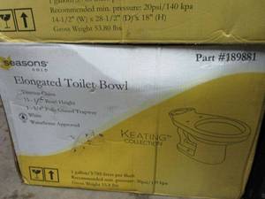 lot 145 image: KEATING COLLECTION ELONGATED TOILET BOWL15-12 BOWL HEIGHT, 1-34FULLY GLAZED TRAPWAY, WHITE, WATERSENSE APPROVED