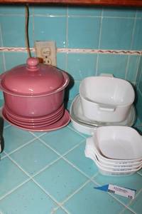 lot 10 image: Corning Ware Blue Cornflower and Pink Dish Sets