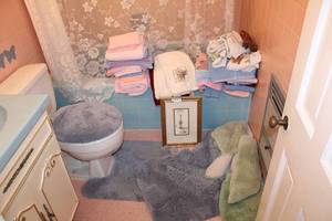 lot 90 image: Bathroom Lot Rugs, Towels, and Wall Picture