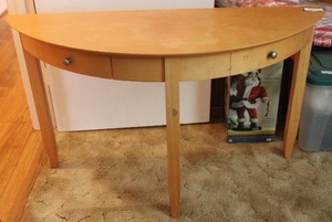 lot 187 image: Half Circle Hallway Table with 2 Drawers 46 W x 15 D x 28 Tall