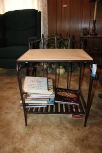 lot 45 image: Wrought Iron Side Table with Recipe Books
