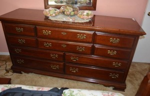 lot 144 image: Cherry Long Dresser 66.5 W 19 D x 34 Tall