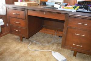 lot 157 image: Vintage Office Desk, Laminate Top 5 ft. W x 30 D x 28.5 Tall