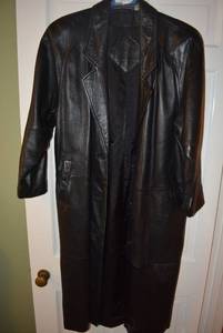 lot 111 image: Preston & York Full Length Black Leather Coat Tag reads Genuine Lamb Skin, Size M