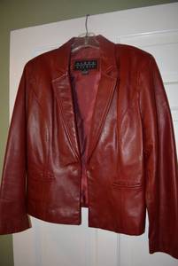 lot 112 image: Siena Studio Red Leather Jacket Size 12, tag reads Shell 100% Leather