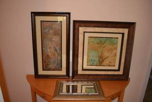 lot 88 image: Wall Art Birds and Plants Print 24x24(Haven by Chris Donovan) and Mirror