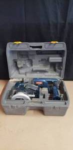 lot 54 image: Ryobi 18v 3-Piece Kit - Sawzall, Circular Saw & Flashlight w Case - No Battery