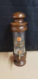 lot 233 image: Wood & Glass Paul Masson Brandy Dispenser w Brass Spigot
