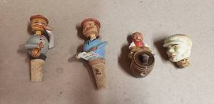 lot 240 image: Lot of 4 Vintage Wooden Cork Stoppers w Moving Parts