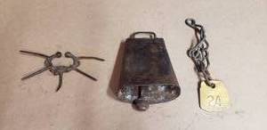 lot 263 image: Antique Cowbell, Tag & Weaning Nose Ring