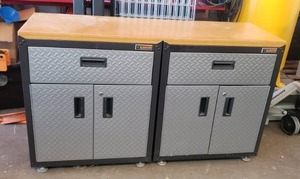 lot 361 image: 2 Gladiator Garage Storage Cabinets w Top & Key