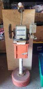 lot 364 image: 12 HP Bench Grinder Mounted on Heavy Duty Stand w Storage
