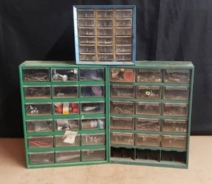 lot 394 image: Lot of 3 Parts Bin Full of Miscellaneous Hardware