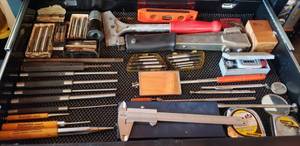 lot 412 image: Lot of Miscellaneous Tools - 17mm Spring Clamp, Tape Measure, Level, Punches, Taps & More