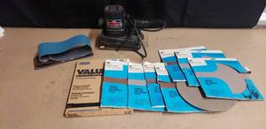 lot 432 image: Craftsman Belt Sander w Extra Belts & Sand Paper - Model 315.11650