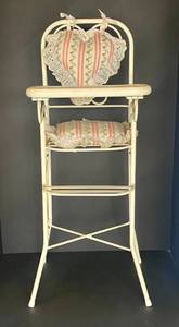 lot 8 image: Vintage Wrought Iron Doll Highchair wseating pads