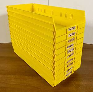 lot 62 image: 10 Yellow Shelf Bins 16.5 x 7.75 x 4