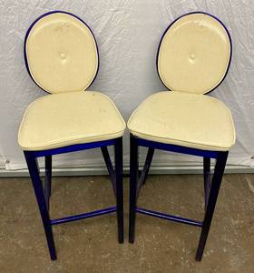 lot 97 image: 2 PurpleWhite Metal Bar Stools
