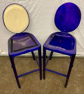 lot 99 image: 2 PurpleWhite Metal Bar Stools