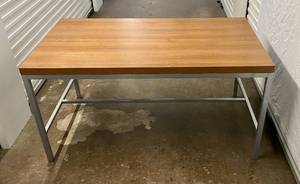lot 107 image: Metal Table wWooden Top - Brown - 59.75 x 31.75 x 31