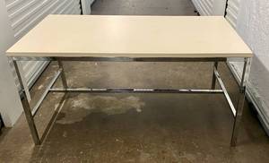 lot 108 image: Metal Table wWooden Top - White - 59.75 x 31.75 x 30