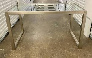 lot 24 image: Metal Table wRemovable Tempered Glass top 56 x 32 x 32