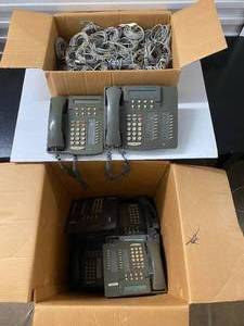 lot 184 image: 13 Gray Business Phones and Box of Telephone lines