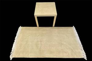 lot 129 image: Ikea Table 21.75 x 21.75 x 17.5 and Rug 69 x 34.75