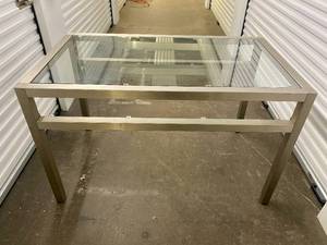 lot 30 image: Metal Table wRemovable Tempered Glass top 56 x 32 x 32