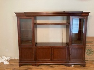 lot 97 image: Entertainment Center with lights and glass shelfs - 19d by 88w by 72h - 5 pieces