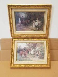 lot 193 image: Framed art pieces by Heywood Hardy - By the Stile and A Chance Encounter