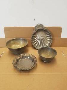 lot 201 image: Selection of metal trays, one is silver platted